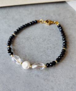 Alternative view of Βραχιόλι Μαύρα και Διάφανα Κρύσταλλα και Πέρλα