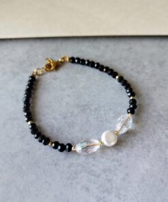 Βραχιόλι Μαύρα και Διάφανα Κρύσταλλα και Πέρλα