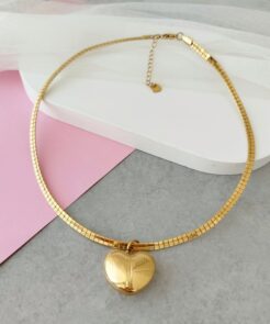 Κολιέ Amelia Golden Heart Ατσάλινη Αλυσίδα Μενταγιόν Καρδιά