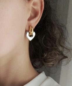 Alternative view of Σκουλαρίκια Ατσάλινα Duo Hearts με Καρδιές