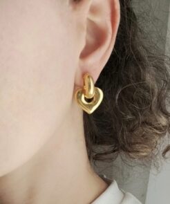 Alternative view of Σκουλαρίκια Ατσάλινα Golden Hearts με Καρδιές