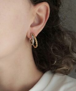 Alternative view of Σκουλαρίκια Leoni Duo Ατσάλινοι Δίχρωμοι Κρίκοι