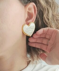 Alternative view of Σκουλαρίκια Statement Ατσάλινα White Heart Καρδιά