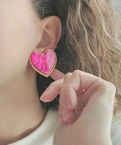 Alternative view of Σκουλαρίκια Ατσάλινα Amour Fuchsia Καρδιές