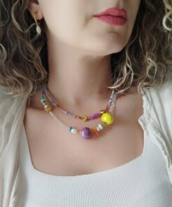 Alternative view of Πολύχρωμο Κολιέ Violet Sun με Κρύσταλλα & Κεραμικές Χάντρες