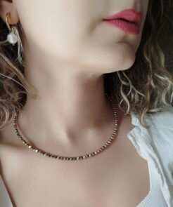 Κολιέ ασημί πέτρες αιματίτη