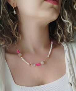 Alternative view of Χειροποίητο Κολιέ Pink Aura με Κρύσταλλα και Ημιπολύτιμες Πέτρες