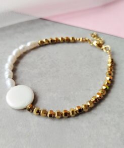 Βραχιόλι μαργαριτάρια πέτρες αιματίτη