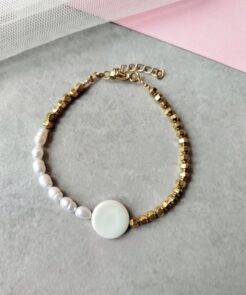 Βραχιόλι μαργαριτάρια πέτρες αιματίτη