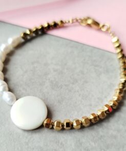 Βραχιόλι μαργαριτάρια πέτρες αιματίτη