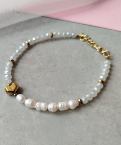 βραχιόλι γκρι κρύσταλλα μαργαριτάρια