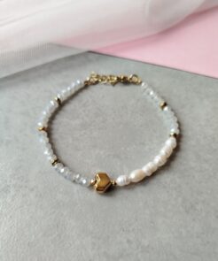 βραχιόλι γκρι κρύσταλλα μαργαριτάρια