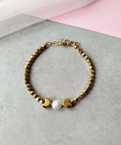Βραχιόλι με πέτρες αιματίτη και μαργαριτάρι