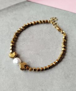 Βραχιόλι με πέτρες αιματίτη και μαργαριτάρι
