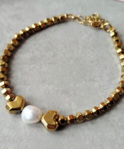 Βραχιόλι με πέτρες αιματίτη και μαργαριτάρι