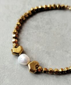 Βραχιόλι με πέτρες αιματίτη και μαργαριτάρι