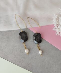 Σκουλαρίκια ανθρακί στοιχείο μαργαριτάρι