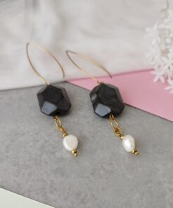 Σκουλαρίκια ανθρακί στοιχείο μαργαριτάρι