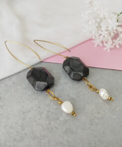 Σκουλαρίκια ανθρακί στοιχείο μαργαριτάρι