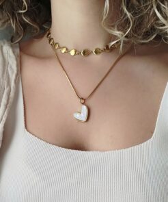 Alternative view of Επιχρυσωμένο Μενταγιόν Καρδιά White Love με Λευκό Σμάλτο