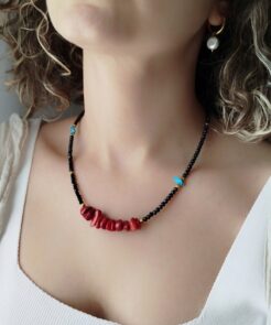 Alternative view of Κολιέ Midnight Coral Μαύρα Κρύσταλλα και Κοράλλι