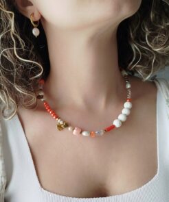 Alternative view of Κολιέ Orange Bloom με Πορτοκαλί Κρύσταλλα & Charms