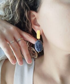 Alternative view of Σκουλαρίκια Amanda με Οβάλ Ημιπολύτιμη Πέτρα