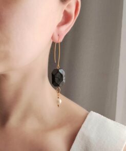 Σκουλαρίκια ανθρακί στοιχείο μαργαριτάρι