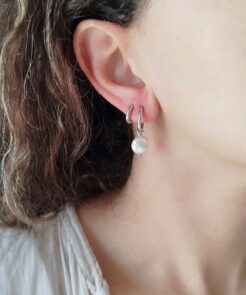 Alternative view of Σετ Σκουλαρίκια Κρικάκια Silver Hoops με Πέρλα