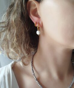 Alternative view of Σετ Σκουλαρίκια Κρικάκια Golden με Πέρλα