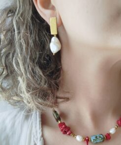 Alternative view of Επιχρυσωμένα Σκουλαρίκια Pearl Drop με Μεγάλη Πέρλα