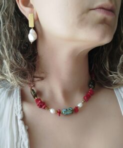 Alternative view of Κολιέ My Precious με Κοράλλι Ίασπι και Μαργαριτάρια