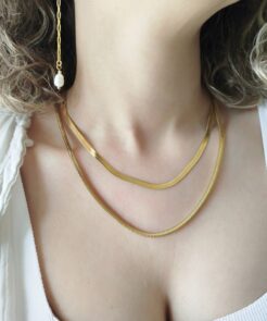 Alternative view of Ατσάλινη Επιχρυσωμένη Τετράγωνη Αλυσίδα