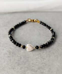Βραχιόλι Μαύρα Κρύσταλλα και Καρδούλα