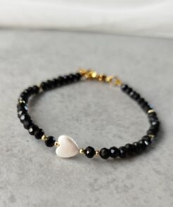 Alternative view of Βραχιόλι Μαύρα Κρύσταλλα και Καρδούλα
