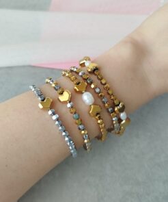 Alternative view of Βραχιόλι Duo Cube Δίχρωμο με Αιματίτες