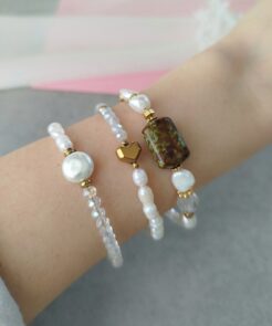 Alternative view of Κομψό Βραχιόλι Soft Grey Pearl με Κρύσταλλα & Μαργαριτάρια