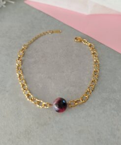 Βραχιόλι ατσάλινη αλυσίδα ημιπολύτιμη πέτρα