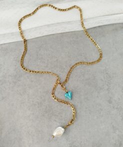 Κολιέ ατσάλινη αλυσίδα πέρλα στοιχείο