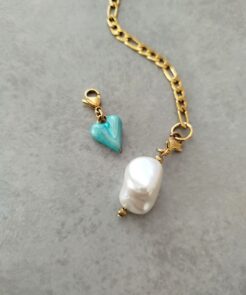 Κολιέ ατσάλινη αλυσίδα πέρλα στοιχείο