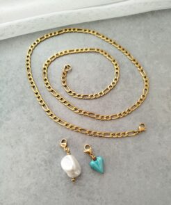 Κολιέ ατσάλινη αλυσίδα πέρλα στοιχείο