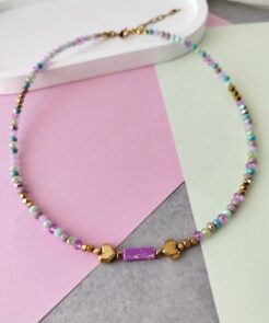 Χειροποίητο Κολιέ Aurora με Μωβ & Γαλάζια Κρύσταλλα