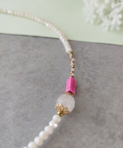 ροζ χειροποίητο κολιέ ημιπολύτιμες