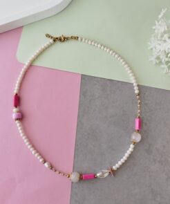 ροζ χειροποίητο κολιέ ημιπολύτιμες