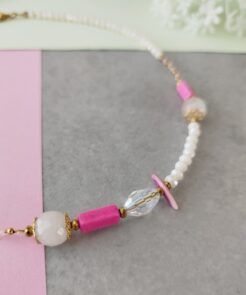 ροζ χειροποίητο κολιέ ημιπολύτιμες