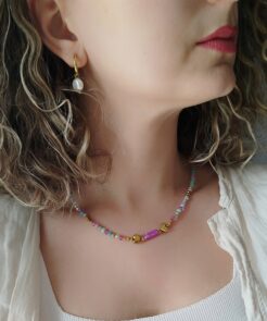 Alternative view of Χειροποίητο Κολιέ Aurora με Μωβ & Γαλάζια Κρύσταλλα