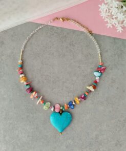 Κολιέ πολύχρωμα φίλντισι και καρδιά