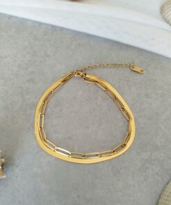 Βραχιόλι Ποδιού Double Shine Ατσάλινη Αλυσίδα