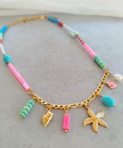 κολιε με charms ροζ & τυρκουάζ