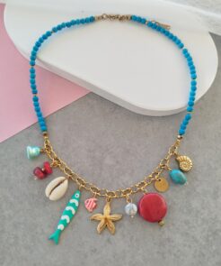 Κολιέ τυρκουάζ πέτρες charms